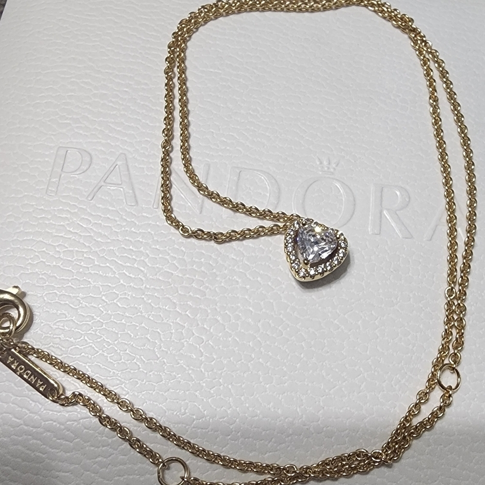 Pandora Sparkling Heart Collier Necklace 14k gold plating
